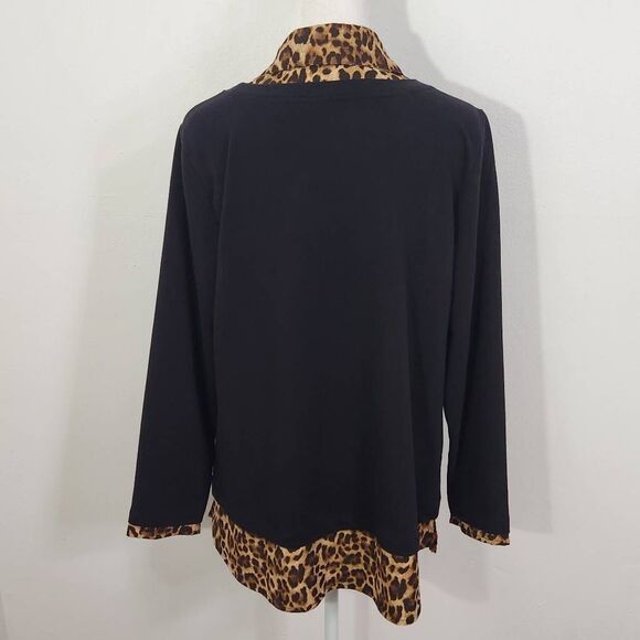 Isaac Mizrahi Black Leopard Layered Top Size Small Leopard Blouse - Picture 5 of 9